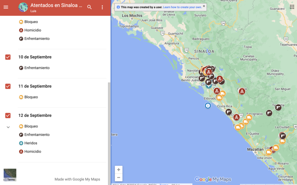 Mapa Violencia en Culiacán